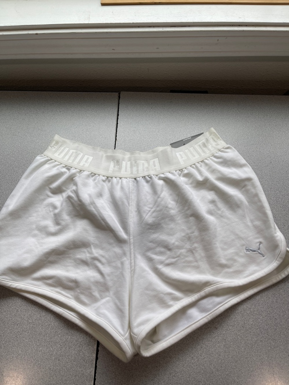 Puma White Elastic-Waist Active Shorts Large New With Tags